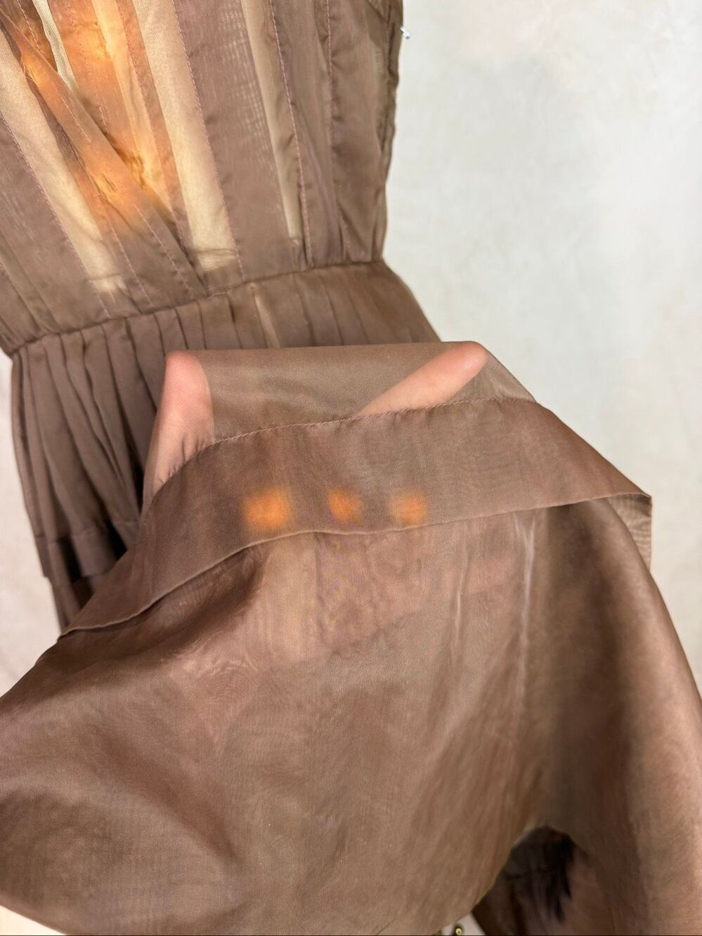 Vintage 1950s Sheer Brown Organza Shirtwaist Dress Full Skirt Sz S/M READ - Picture 9 of 13